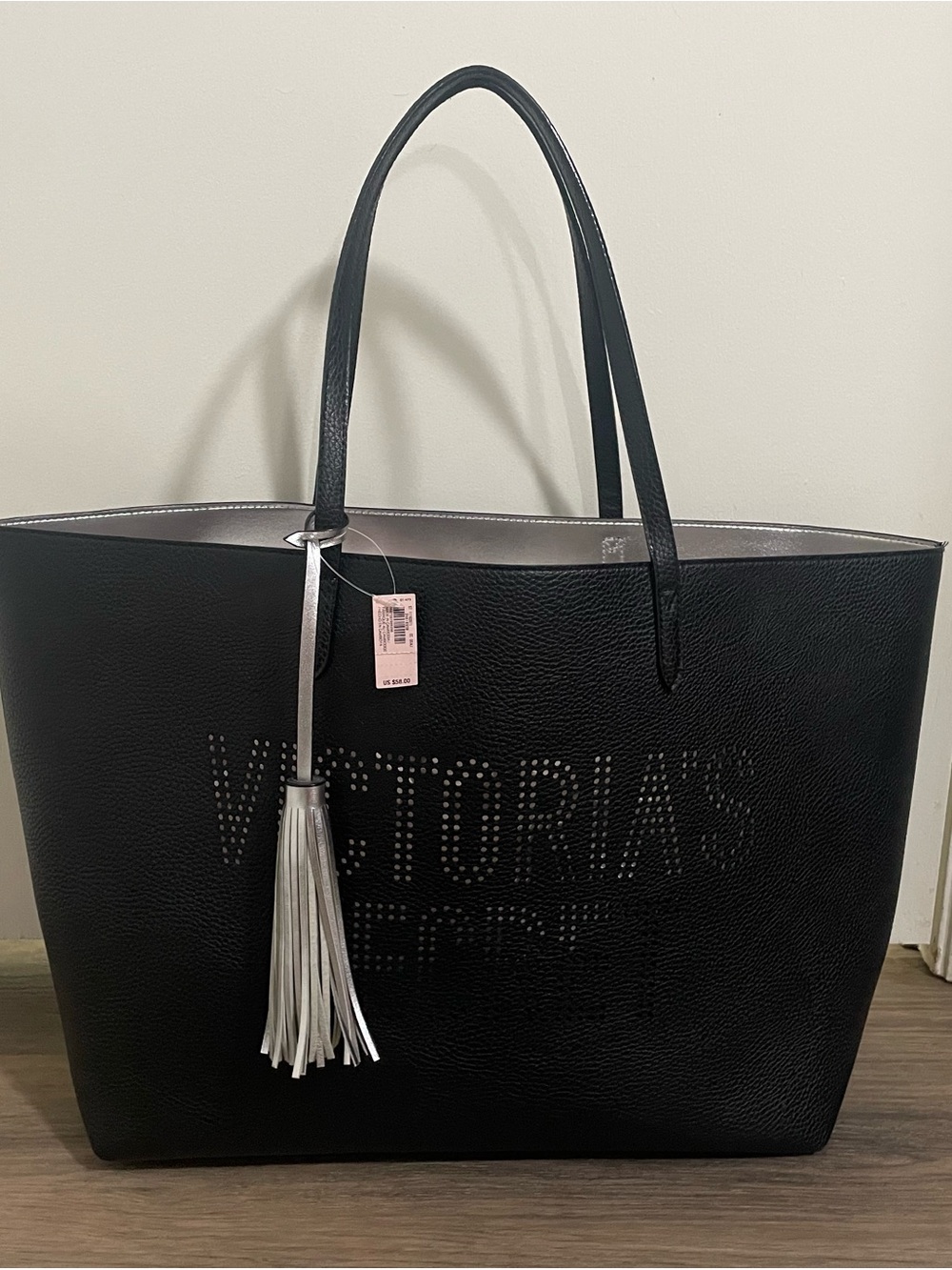 Victoria's Secret Black Tote with Silver Tassel Accent